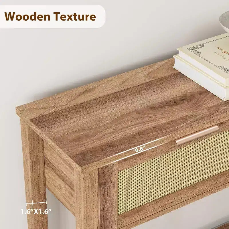 Rattan Entryway Table with Drawers, Boho Console Table for Entryway, Wooden Sofa Table with Storage, 2 Tier Console Table for Living Rooms, Hallway