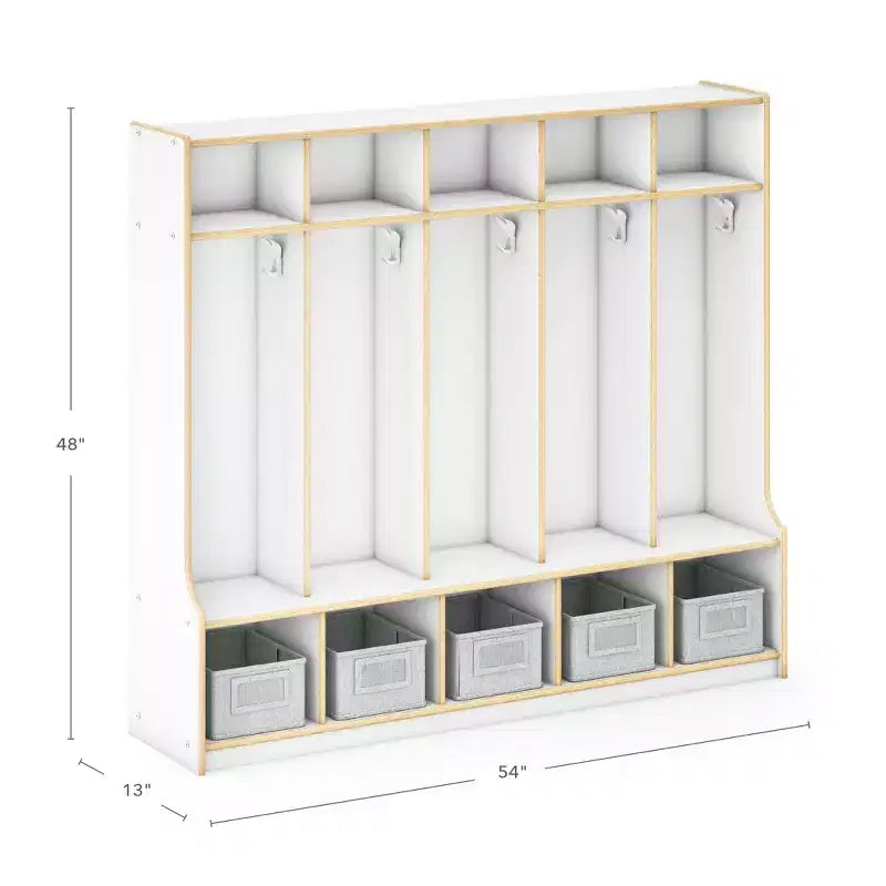 Guidecraft EdQ 5-Section Wooden Storage Locker with Bench Seat for Classroom, Kids Cubby Organizer with Shelves and Hooks for Coats