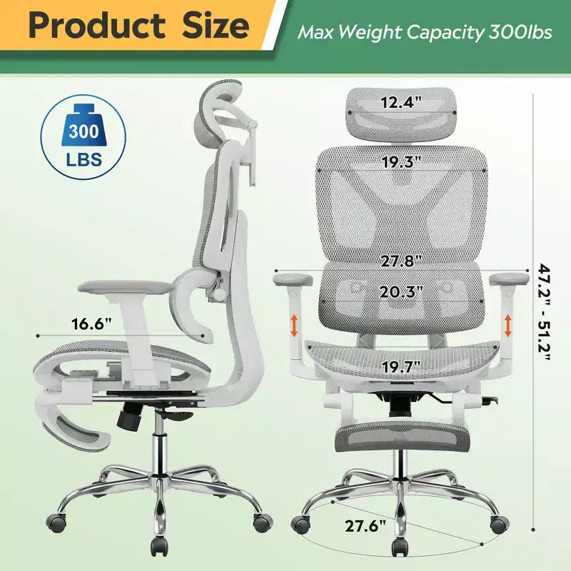 GALAXHERO Ergonomic Mesh Office Chair, Heavy Duty High Back Reclining Swivel Chair, Home Chair with Lumbar Support, SGS Class 4 Gas Lift,White