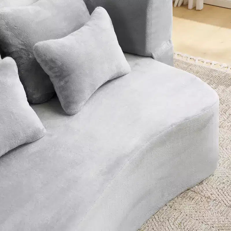 Modern Floor Sofa with 4 Pillows, Plush Fabric Futon Sofa Couch, High-Density Foam Folding Mattress for Living Room
