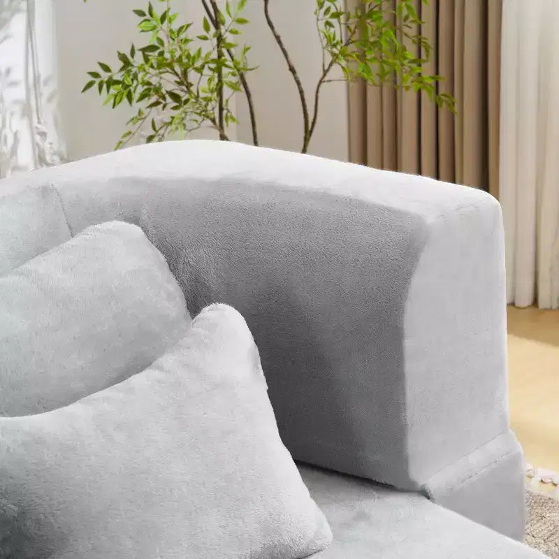 Modern Floor Sofa with 4 Pillows, Plush Fabric Futon Sofa Couch, High-Density Foam Folding Mattress for Living Room