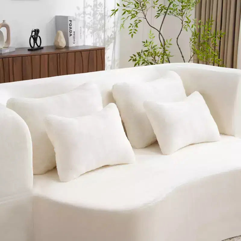 Modern Floor Sofa with 4 Pillows, Plush Fabric Futon Sofa Couch, High-Density Foam Folding Mattress for Living Room