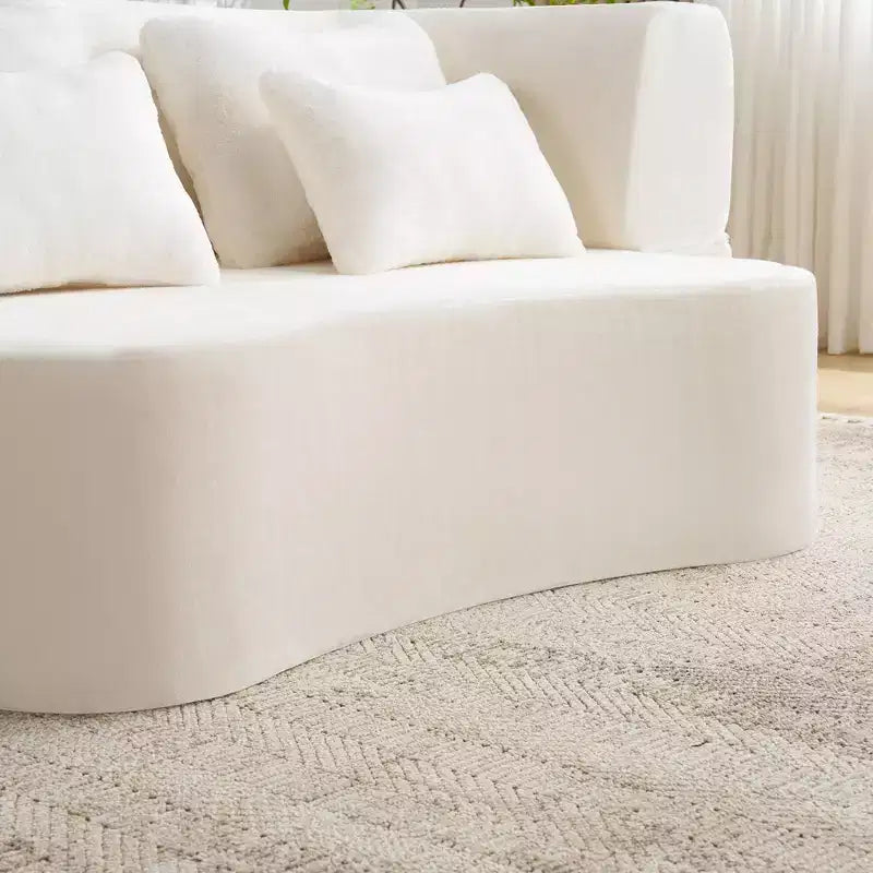 Modern Floor Sofa with 4 Pillows, Plush Fabric Futon Sofa Couch, High-Density Foam Folding Mattress for Living Room