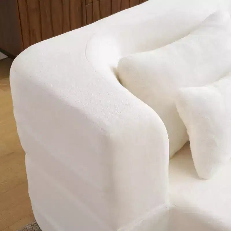 Modern Floor Sofa with 4 Pillows, Plush Fabric Futon Sofa Couch, High-Density Foam Folding Mattress for Living Room