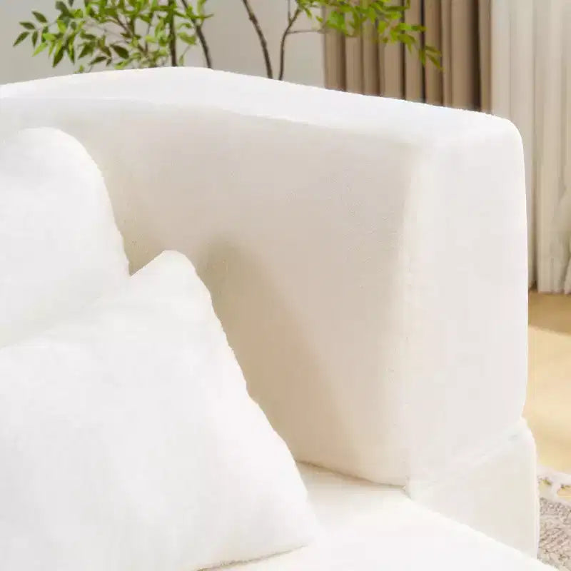 Modern Floor Sofa with 4 Pillows, Plush Fabric Futon Sofa Couch, High-Density Foam Folding Mattress for Living Room