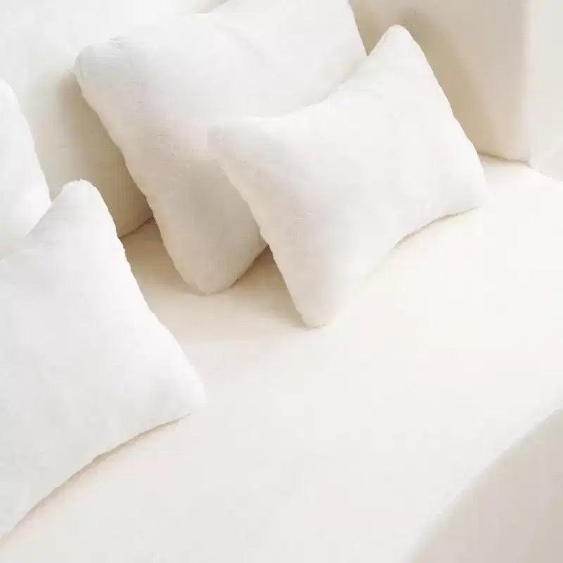 Modern Floor Sofa with 4 Pillows, Plush Fabric Futon Sofa Couch, High-Density Foam Folding Mattress for Living Room