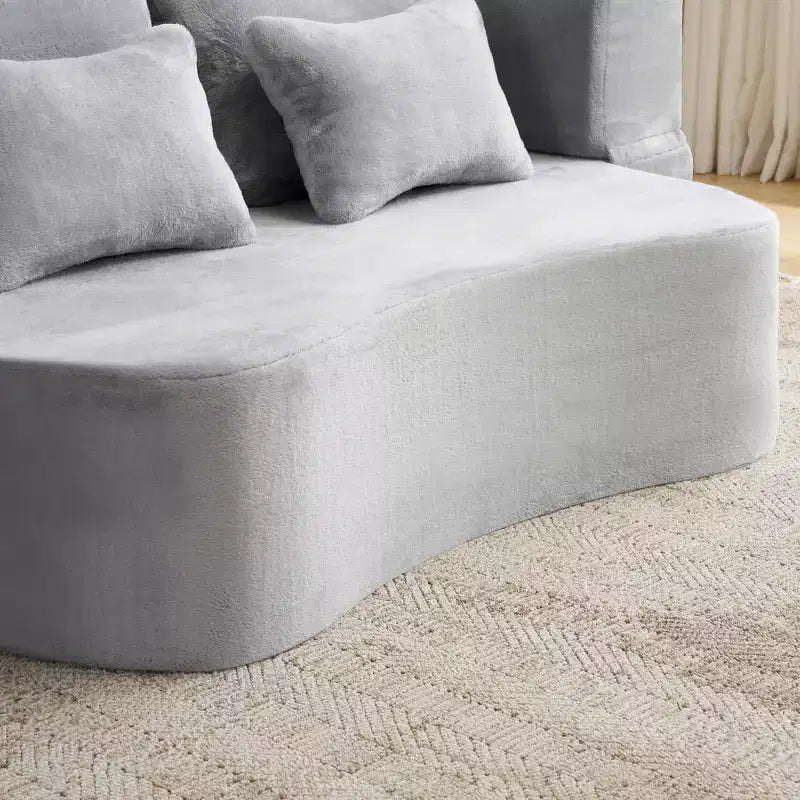 Modern Floor Sofa with 4 Pillows, Plush Fabric Futon Sofa Couch, High-Density Foam Folding Mattress for Living Room