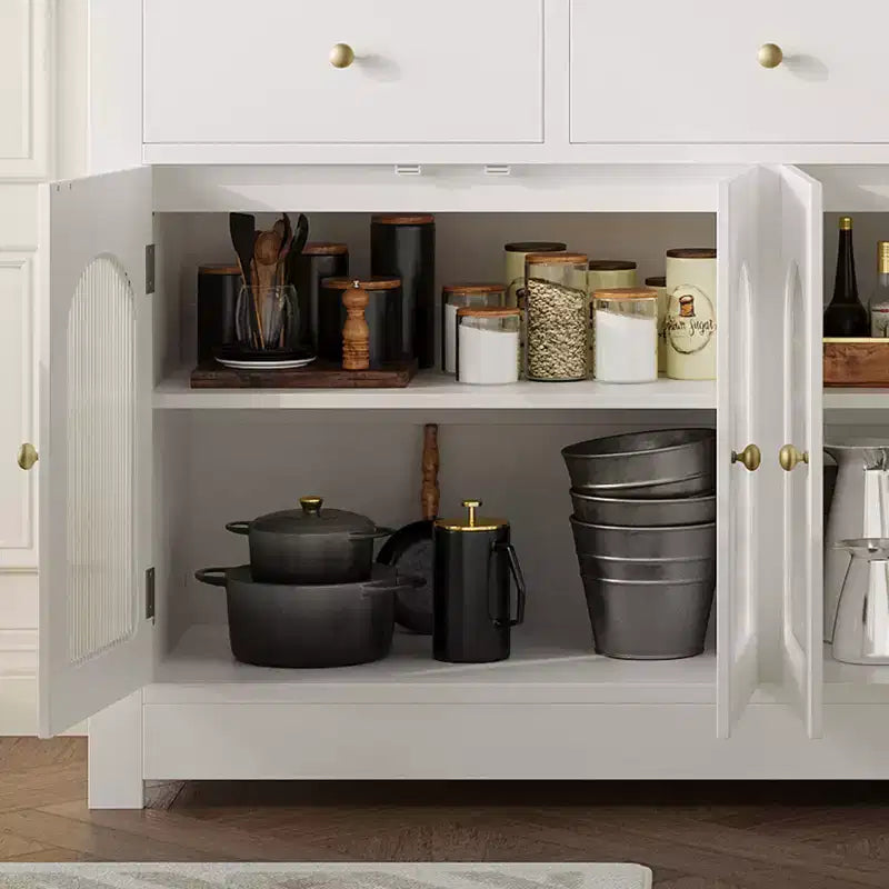 55'' Farmhouse Buffet Cabinet with Storage Large Wood Narrow Kitchen Buffet Storage Cabinet Coffee Bar with 3 Drawers and 4 Doors