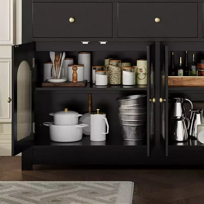 55'' Farmhouse Buffet Cabinet with Storage Large Wood Narrow Kitchen Buffet Storage Cabinet Coffee Bar with 3 Drawers and 4 Doors
