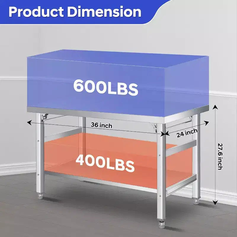 Stainless Steel Folding Table - 920LB Capacity, Adjustable Shelf & Locking Casters, Commercial Worktable for Kitchen/Restaurant