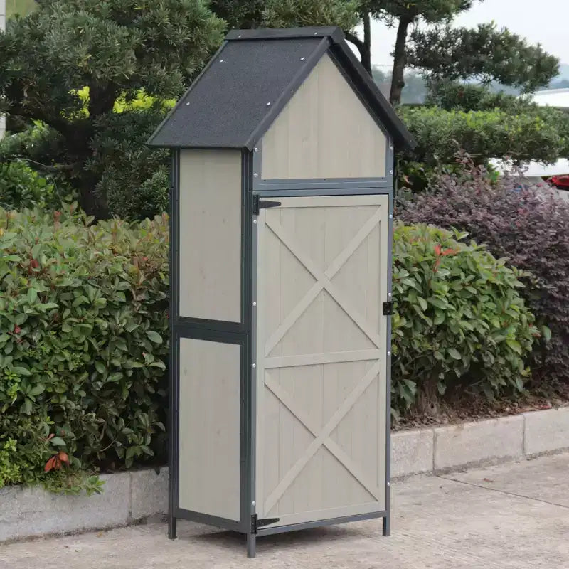 Outdoor Sheds Storage, Vertical Storage Sheds, Wooden Sheds with Metal Frame, Large Capacity Storage