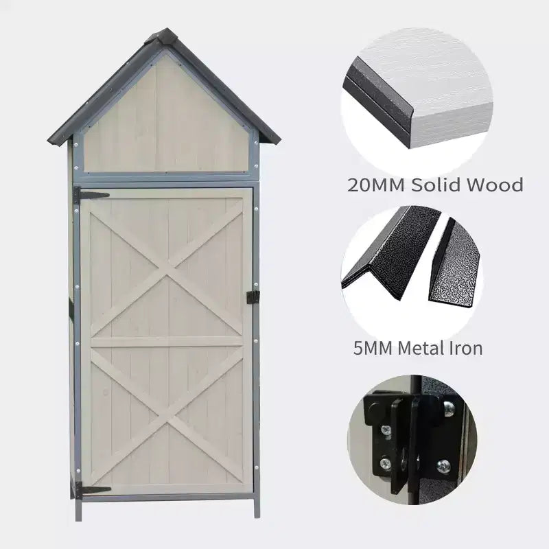 Outdoor Sheds Storage, Vertical Storage Sheds, Wooden Sheds with Metal Frame, Large Capacity Storage