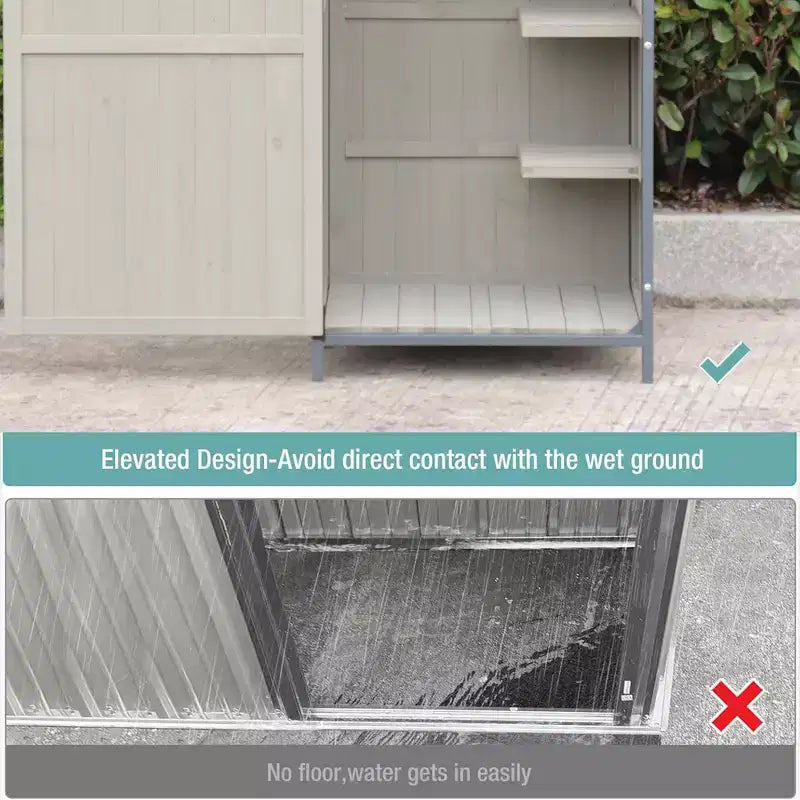 Outdoor Sheds Storage, Vertical Storage Sheds, Wooden Sheds with Metal Frame, Large Capacity Storage