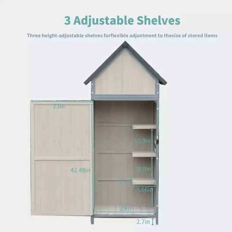 Outdoor Sheds Storage, Vertical Storage Sheds, Wooden Sheds with Metal Frame, Large Capacity Storage