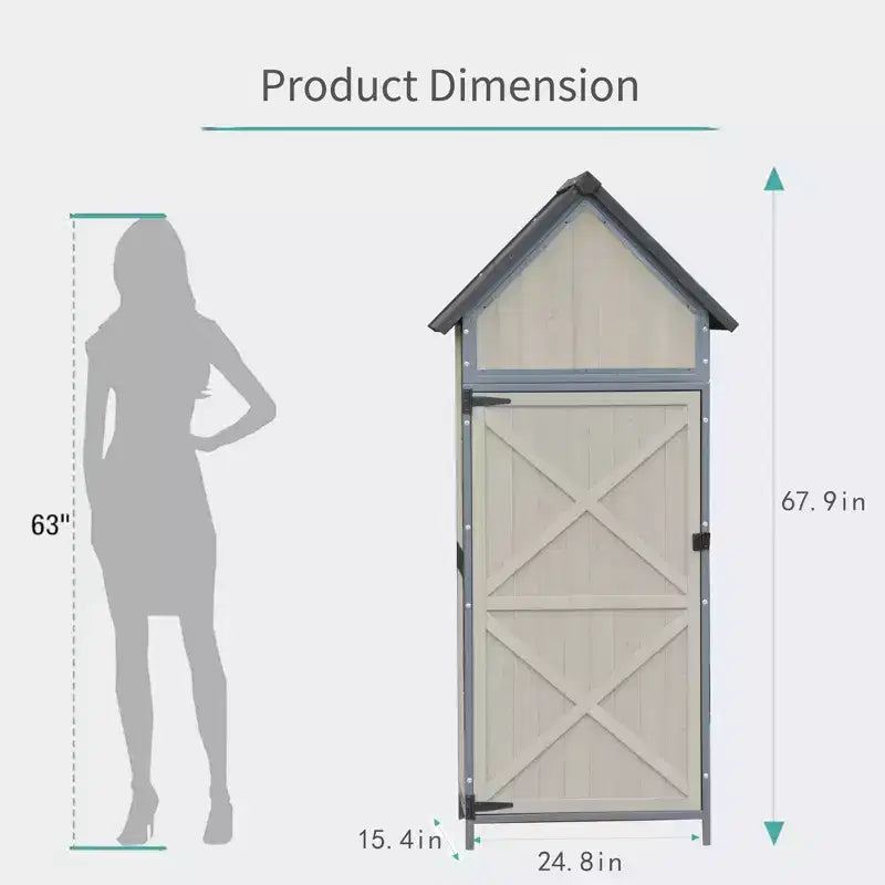 Outdoor Sheds Storage, Vertical Storage Sheds, Wooden Sheds with Metal Frame, Large Capacity Storage