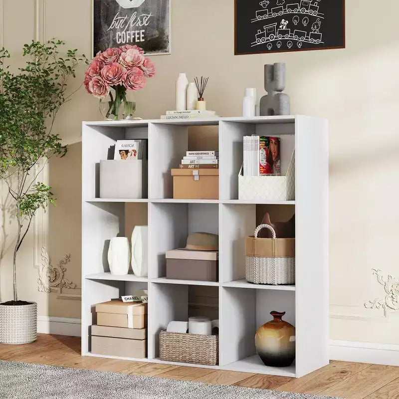 JIONJOY 9 Cube Storage Organizer  36 Inch Tall Vertical Bookshelf with Removable Back Panels, Heavy-Duty Open Shelving