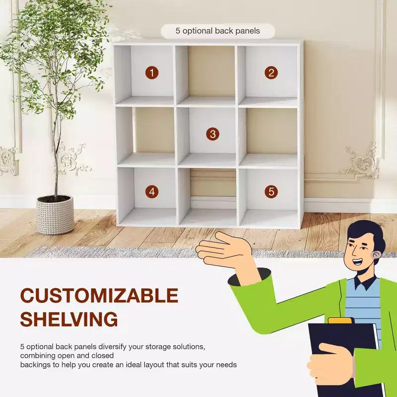 JIONJOY 9 Cube Storage Organizer  36 Inch Tall Vertical Bookshelf with Removable Back Panels, Heavy-Duty Open Shelving