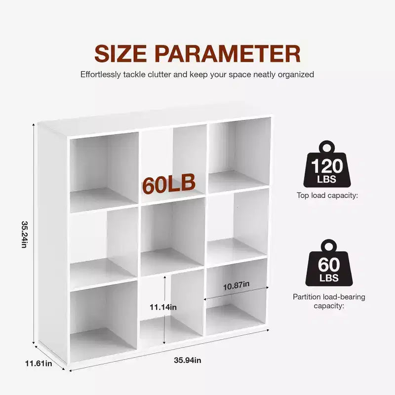 JIONJOY 9 Cube Storage Organizer  36 Inch Tall Vertical Bookshelf with Removable Back Panels, Heavy-Duty Open Shelving