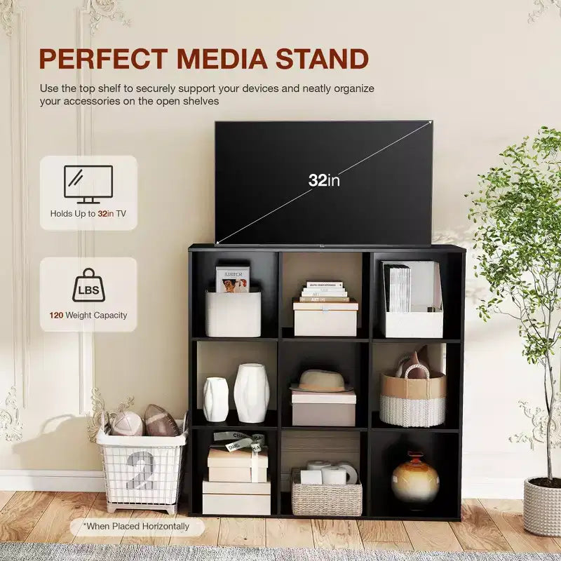 JIONJOY 9 Cube Storage Organizer  36 Inch Tall Vertical Bookshelf with Removable Back Panels, Heavy-Duty Open Shelving