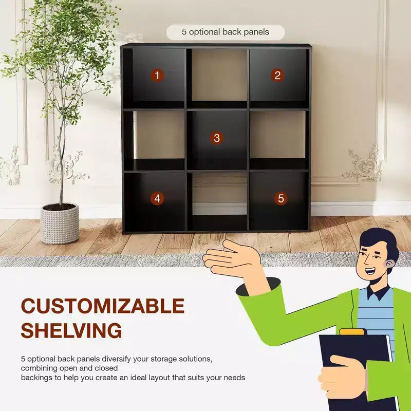 JIONJOY 9 Cube Storage Organizer  36 Inch Tall Vertical Bookshelf with Removable Back Panels, Heavy-Duty Open Shelving