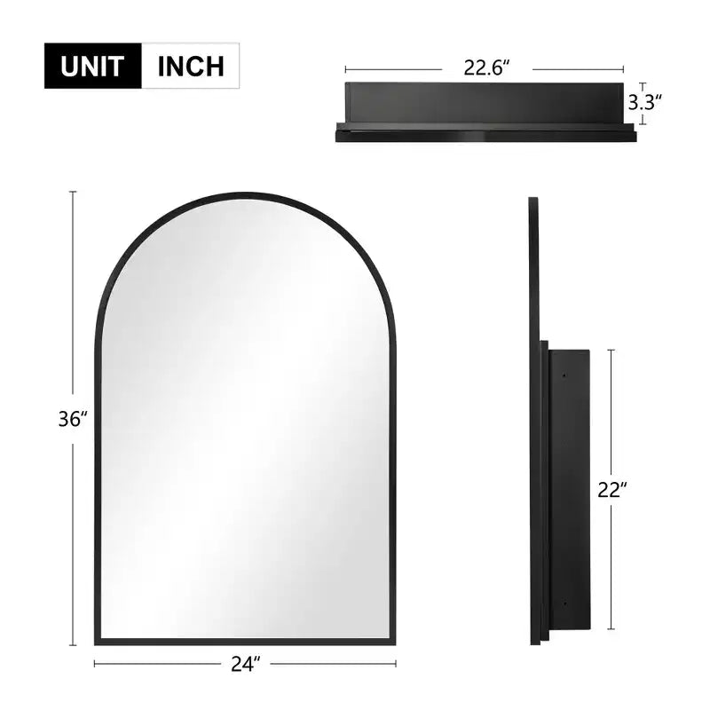 PexFix 36 x 24 Arched Recessed Bathroom Cabinet with Mirror Stainless Steel Frame and 2 Adjustable Shelves Wall Medicine Cabinets Mirrors Black