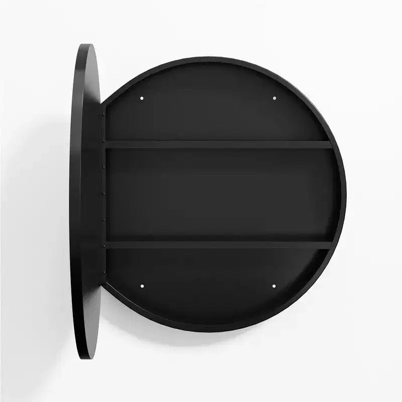 PexFix 24 in Round Black Medicine Cabinet with Mirror Surface Mount Metal Frame Bathroom Cabinet Wall Mounted Vanity Mirror Detachable Shelves