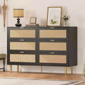 6-Drawer Rattan Dresser - Gold Accent Modern Storage Chest for Bedroom & Living Room