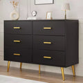 Modern 6 Drawer Dresser with Storage Space, Wooden Dresser with Gold Handles, Chest Dresser with Deep Drawers for Bedroom, Living Room, Office