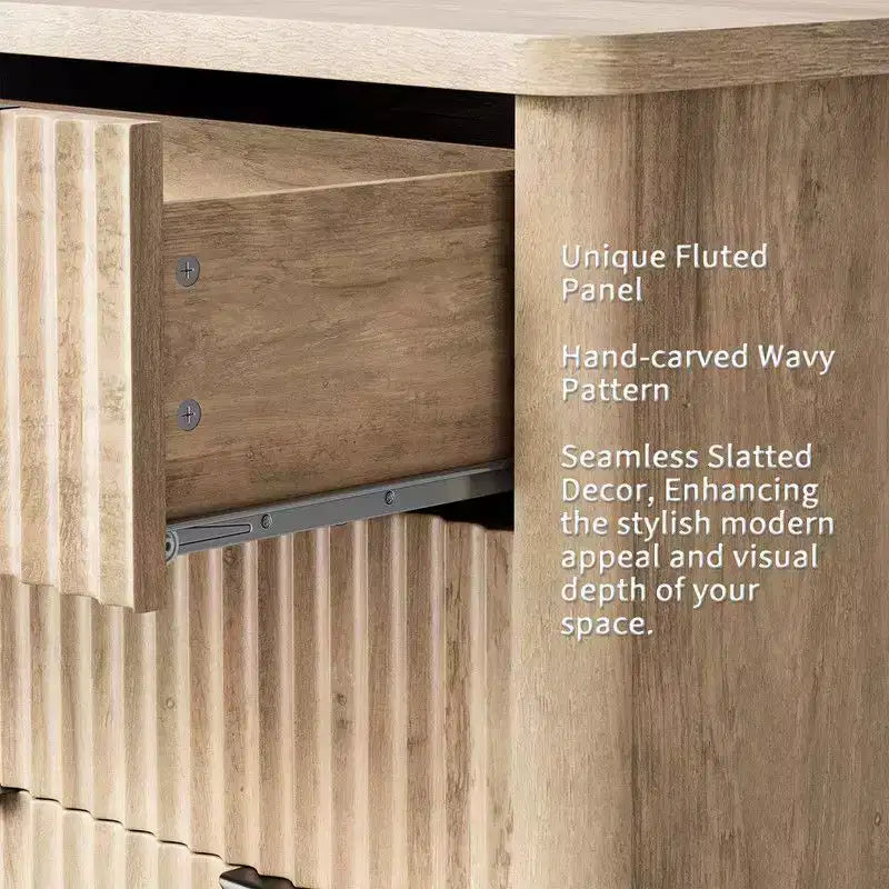 Fluted 6 Drawer Dresser, Modern Wooden Dresser with Wood Top, Sturdy Clothes Storage Cabinet for Bedroom