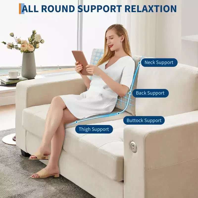 Cloud Couch, 70'' Oversized Mid Century Chenille Sofa with USB Ports - No Assembly, Deep Seat for Living Room Office