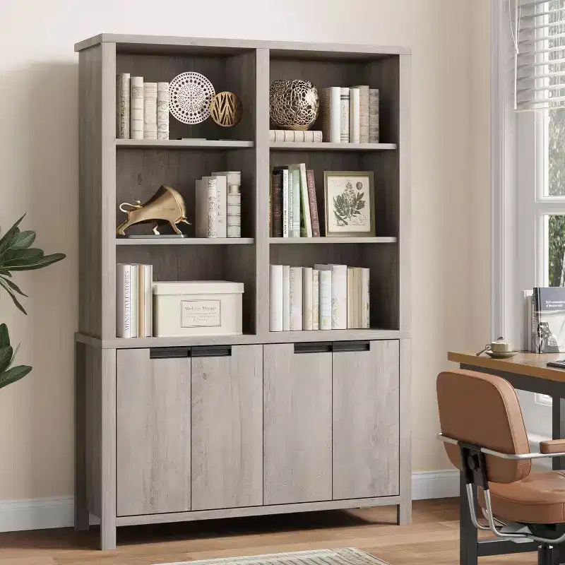 71 Farmhouse Bookcase, Vintage Bookshelf with Storage Cabinet & Adjustable Shelf,Rustic Bookcase for Living Room Office Library