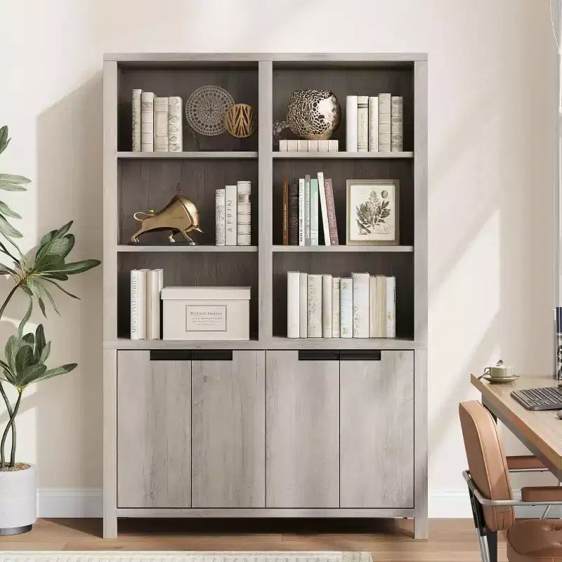 71 Farmhouse Bookcase, Vintage Bookshelf with Storage Cabinet & Adjustable Shelf,Rustic Bookcase for Living Room Office Library