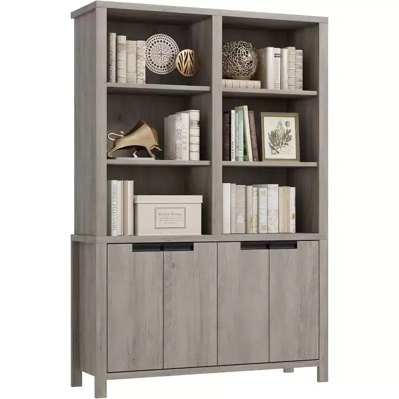 71 Farmhouse Bookcase, Vintage Bookshelf with Storage Cabinet & Adjustable Shelf,Rustic Bookcase for Living Room Office Library