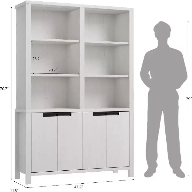 71 Farmhouse Bookcase, Vintage Bookshelf with Storage Cabinet & Adjustable Shelf,Rustic Bookcase for Living Room Office Library