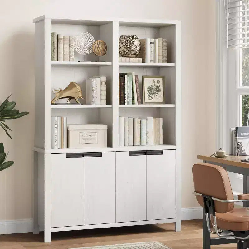 71 Farmhouse Bookcase, Vintage Bookshelf with Storage Cabinet & Adjustable Shelf,Rustic Bookcase for Living Room Office Library