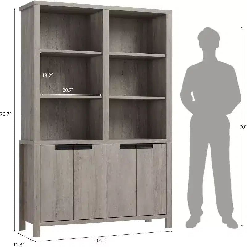 71 Farmhouse Bookcase, Vintage Bookshelf with Storage Cabinet & Adjustable Shelf,Rustic Bookcase for Living Room Office Library