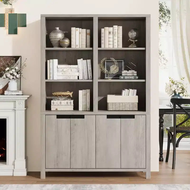 71 Farmhouse Bookcase, Vintage Bookshelf with Storage Cabinet & Adjustable Shelf,Rustic Bookcase for Living Room Office Library