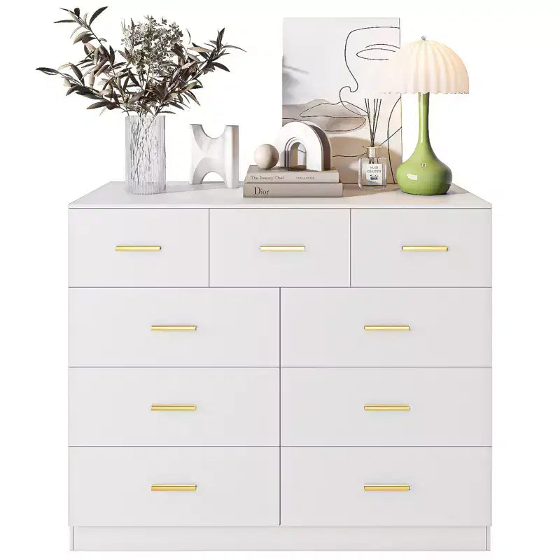 Karl Home 9-Drawer White Particle Board 47.24in. W Chest of Drawer