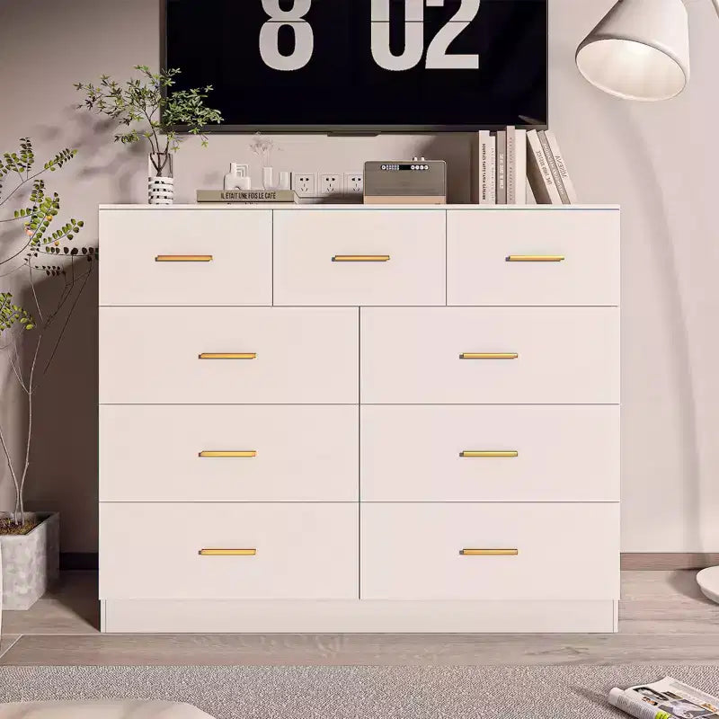 Karl Home 9-Drawer White Particle Board 47.24in. W Chest of Drawer