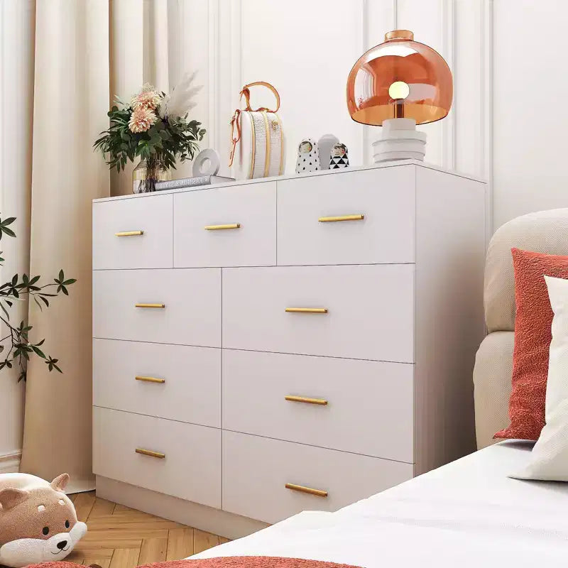 Karl Home 9-Drawer White Particle Board 47.24in. W Chest of Drawer