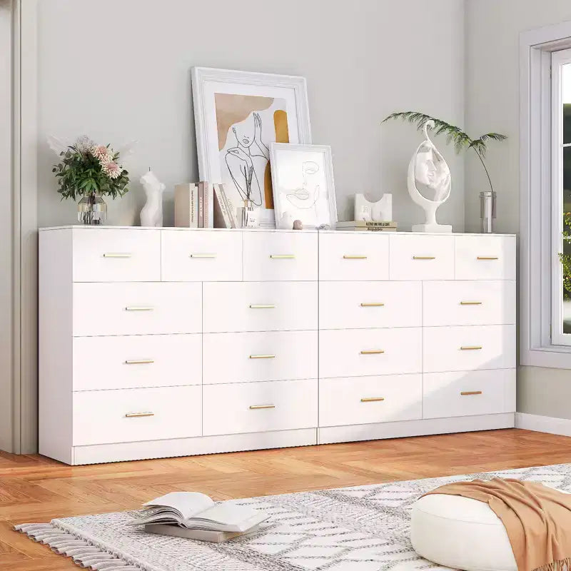 Karl Home 9-Drawer White Particle Board 47.24in. W Chest of Drawer