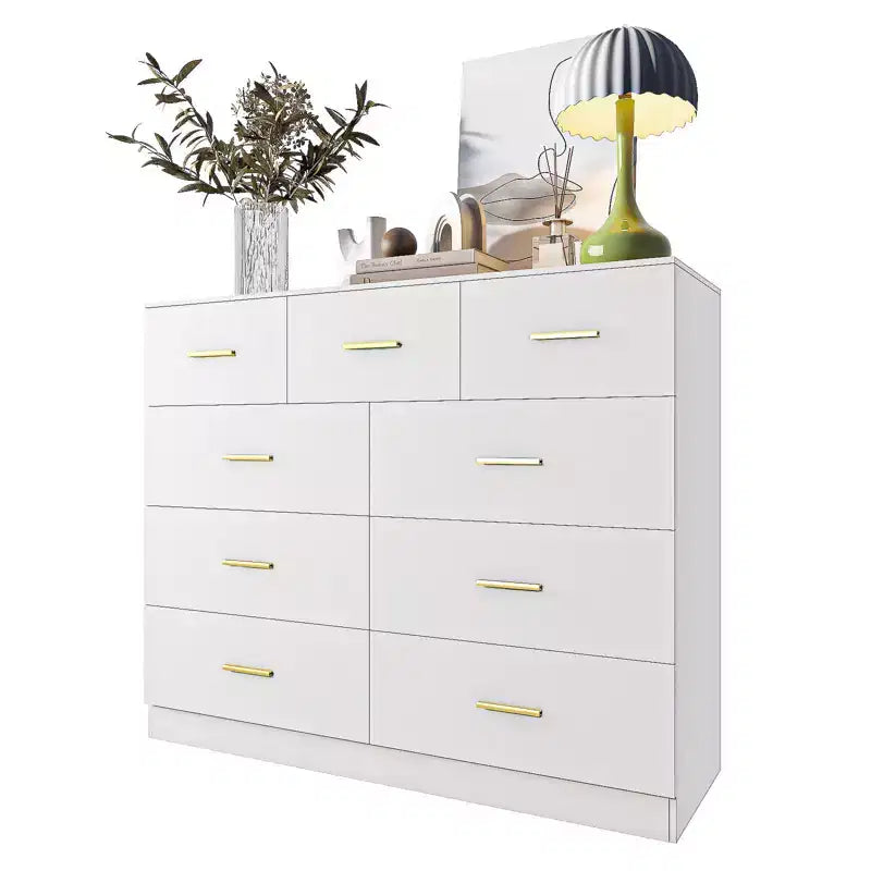 Karl Home 9-Drawer White Particle Board 47.24in. W Chest of Drawer