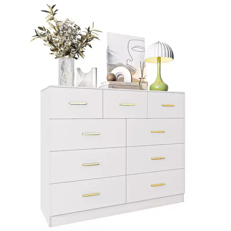 Karl Home 9-Drawer White Particle Board 47.24in. W Chest of Drawer
