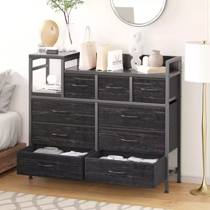 COZONY 34 Tall 9-Drawer Storage Dresser & TV Stand  Fabric Storage Tower,Sturdy Steel Frame Storage for Living Room Small Space Use