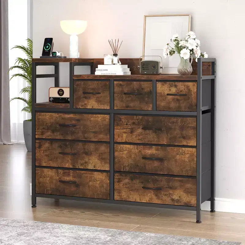COZONY 34 Tall 9-Drawer Storage Dresser & TV Stand  Fabric Storage Tower,Sturdy Steel Frame Storage for Living Room Small Space Use