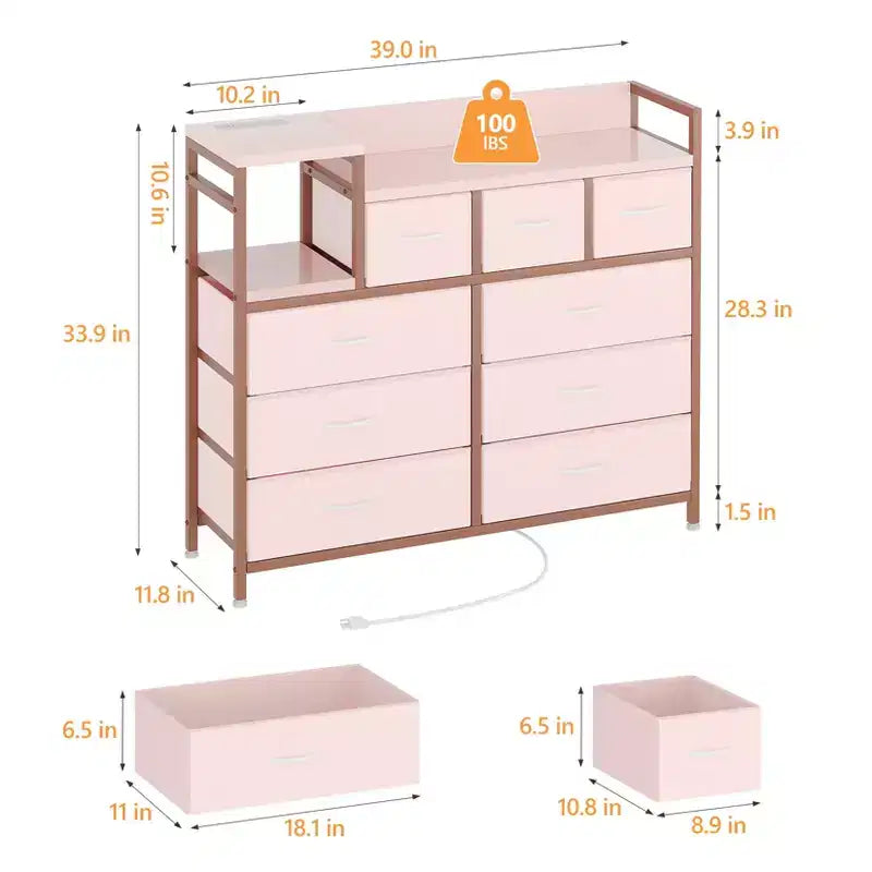 COZONY 34 Tall 9-Drawer Storage Dresser & TV Stand  Fabric Storage Tower,Sturdy Steel Frame Storage for Living Room Small Space Use
