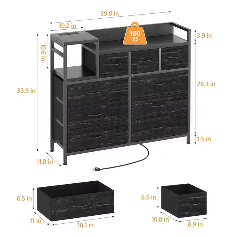 COZONY 34 Tall 9-Drawer Storage Dresser & TV Stand  Fabric Storage Tower,Sturdy Steel Frame Storage for Living Room Small Space Use