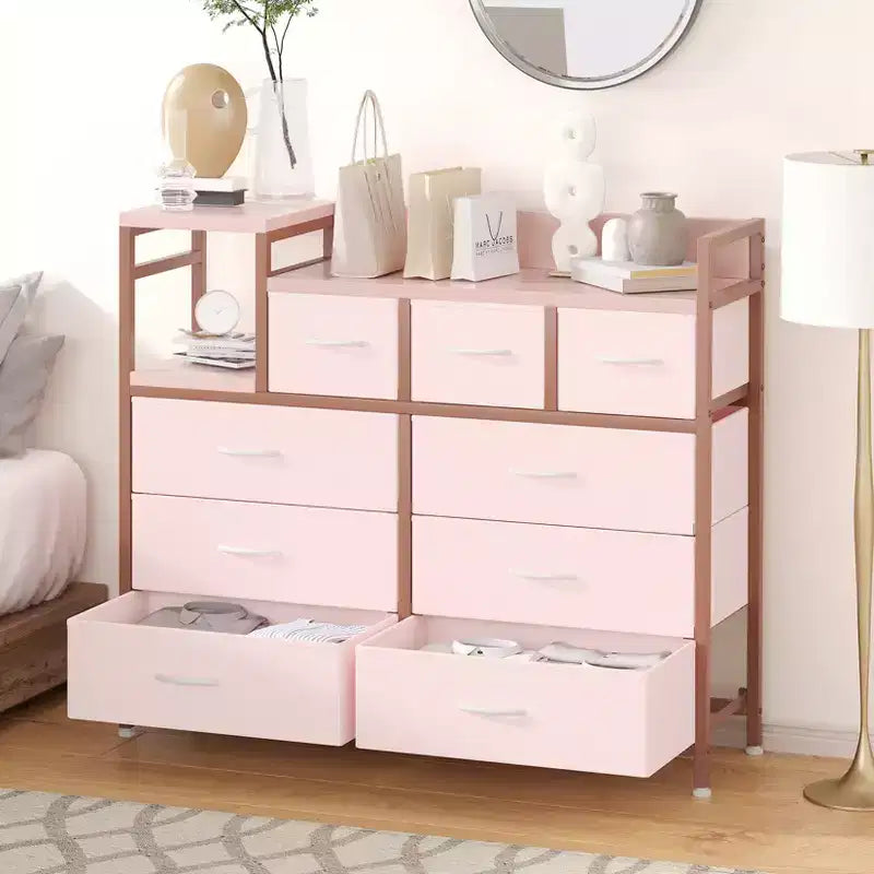 COZONY 34 Tall 9-Drawer Storage Dresser & TV Stand  Fabric Storage Tower,Sturdy Steel Frame Storage for Living Room Small Space Use