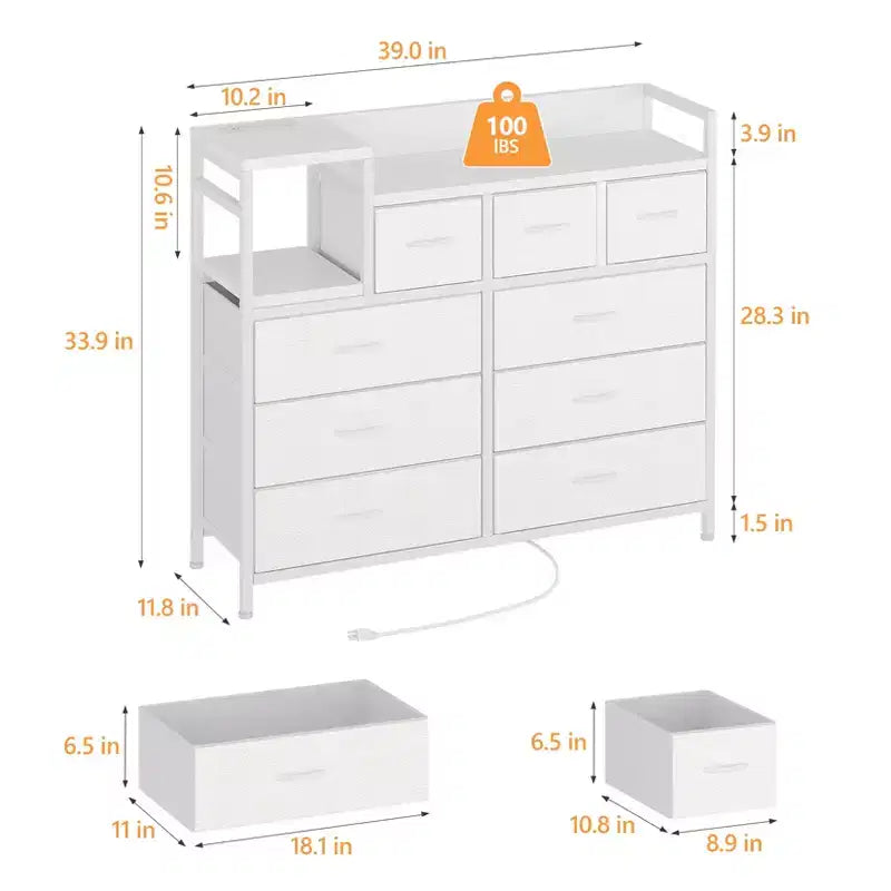 COZONY 34 Tall 9-Drawer Storage Dresser & TV Stand  Fabric Storage Tower,Sturdy Steel Frame Storage for Living Room Small Space Use