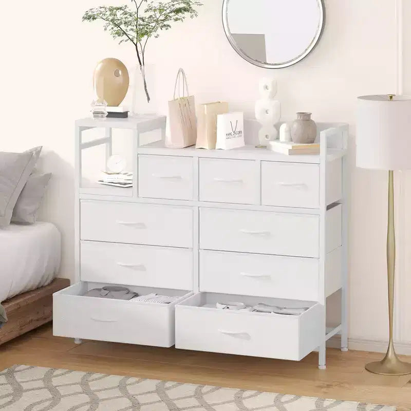 COZONY 34 Tall 9-Drawer Storage Dresser & TV Stand  Fabric Storage Tower,Sturdy Steel Frame Storage for Living Room Small Space Use